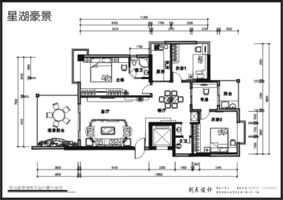 星湖豪景现代简约四房二厅装饰设计
